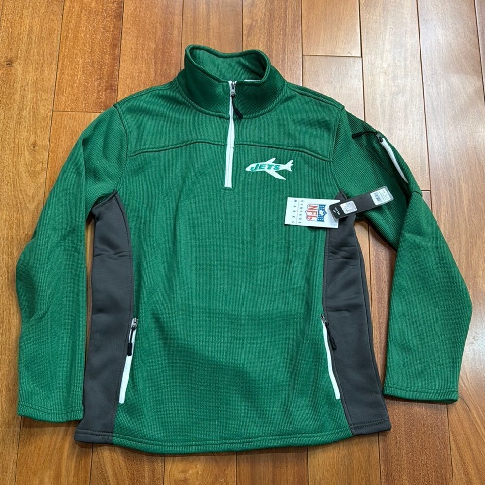 NWT NY‎ NFL Jets Official Quarter-Zip Pullover Sweatshirt with Zipper Pockets M